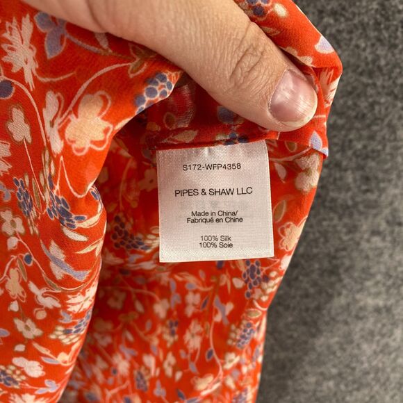 Veronica Beard Blouse Women 6 Red Floral Cold Shoulder Long Sleeve Silk Casual - Picture 5 of 8